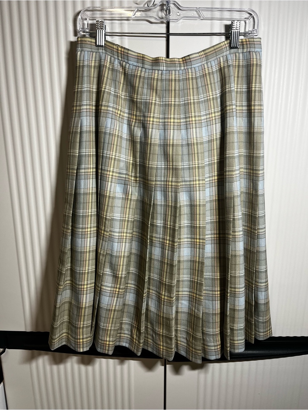 Pendleton Olive Green & Light Blue Plaid A-Line Skirt
